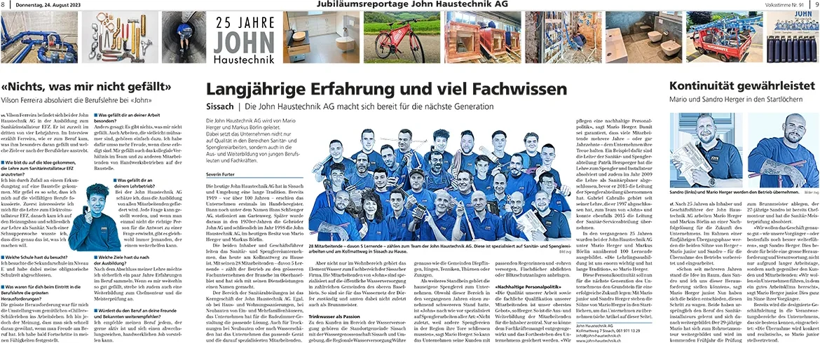 Jubiläumsreportage der JOHN Haustechnik AG